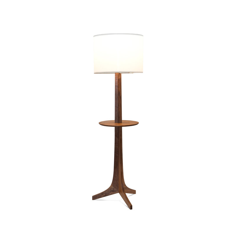 Lampe sur pied 59 po Nauta, Lin blanc, Laiton brossé / noyer / bois exposé