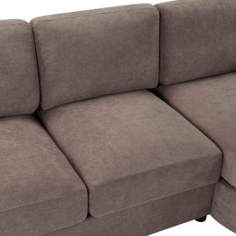Canapé modulaire moderne en L de 84,6 po avec méridienne incurvée, Chenille brun