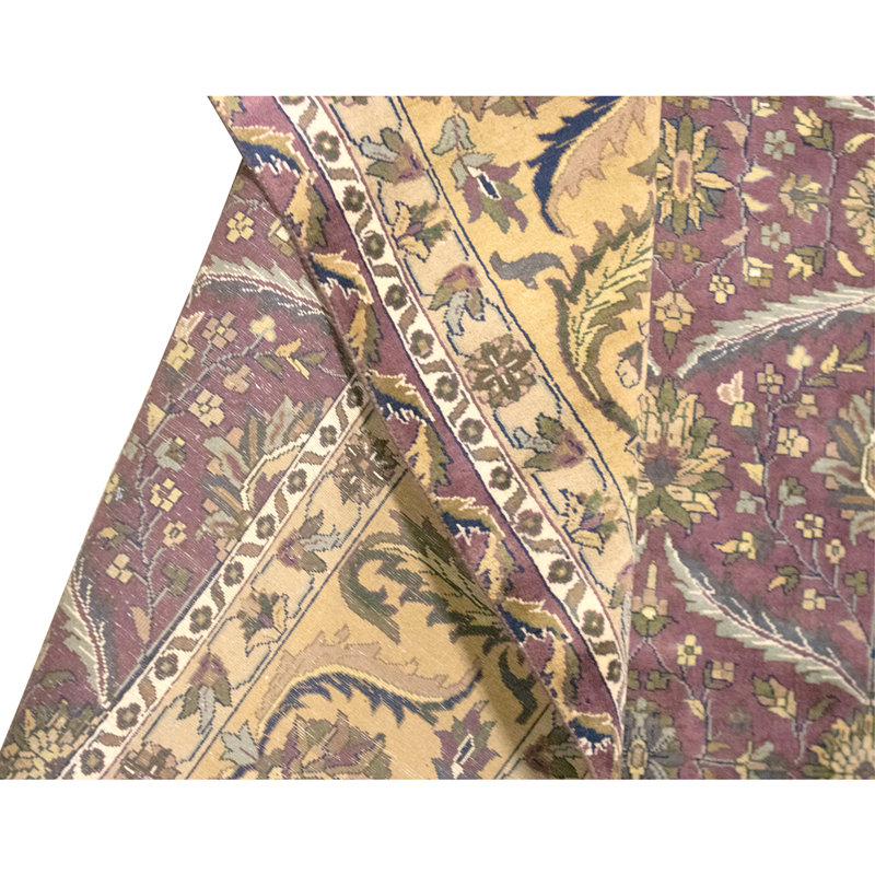 Tapis aubergine et doré noué à la main de haute qualité