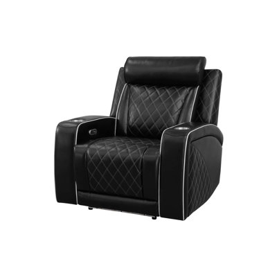 37.5'' Dark Breathable Semi PU Leather Power Recliner Chair With Cup Holders, Storage And LED Light