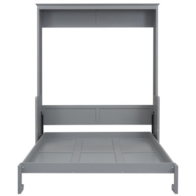 Gray Queen Size Bed With Intriguing Shelf - Stable & Storage Bedroom Capacity