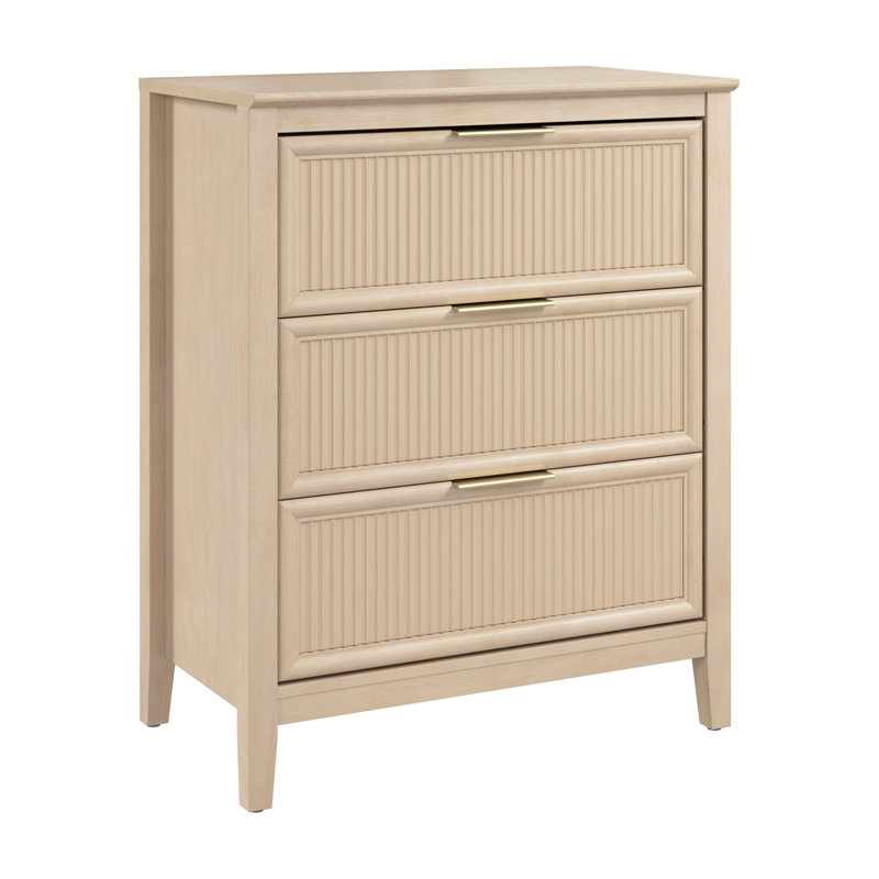 3 Drawer Dresser, Fluted Design, Modern Wood Storage Cabinet, Natural Birch, Natural Birch
