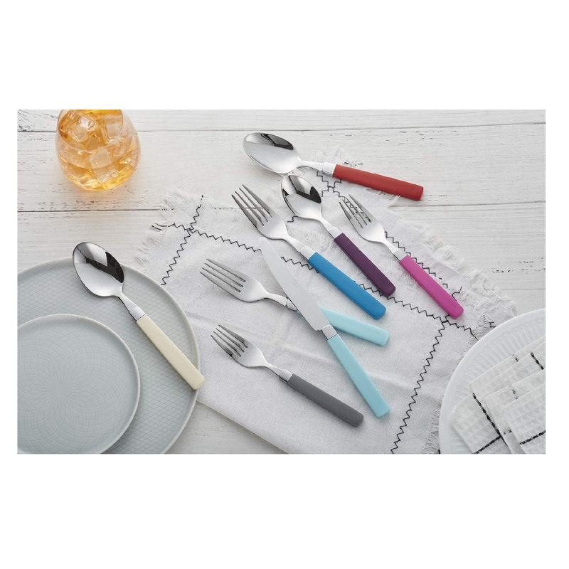 Polished Stainless Steel Flatware Set with Color Handles - Service for 4