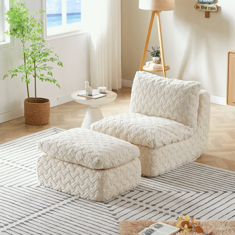 Chaise longue pivotante avec repose-pieds, Blanc