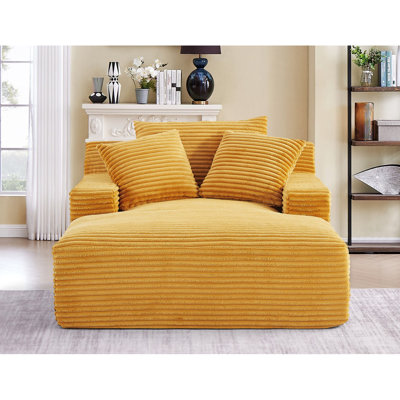 Cloudline Oversized Chaise Lounge Chair In Soft Corduroy, Modern Comfy Couch With Full Foam Cushioning, Cozy Sleeper Sofabed, Bedroom, No Assembly Required, Goldenrod