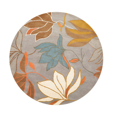 Tapis oriental contemporain touffeté à la main multicolore en laine à motif floral gris