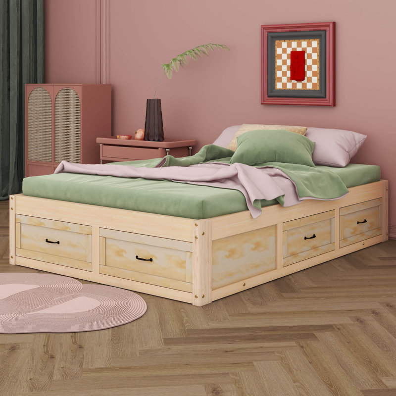 Lit plateforme avec rangement Kasea, Grand, Naturel antique