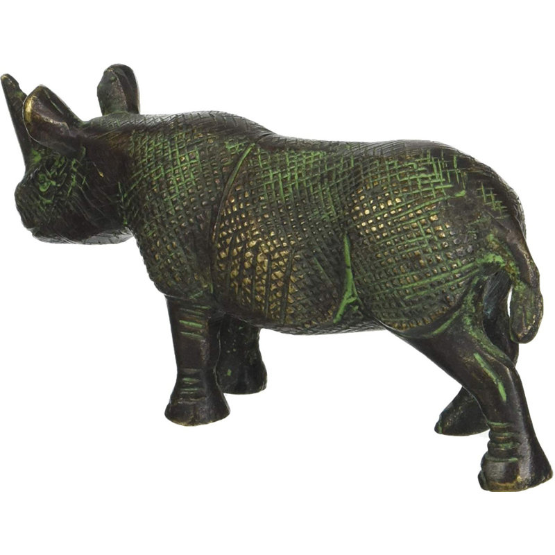 Handcrafted Brass Rhinoceros Figurine, 3.9 in. Tabletop Animal Statue, Traditional Indian Decor for Living Room & Office Shelf