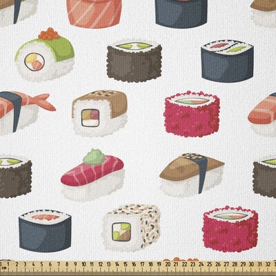 Sushi Fabric By The Yard, Yummy Sushi Rolls Japanese Maki And Nigiri Food Rice And Tuna Traditional Meal -  East Urban Home, 084EEC6167504A54BC8039437AB3B742