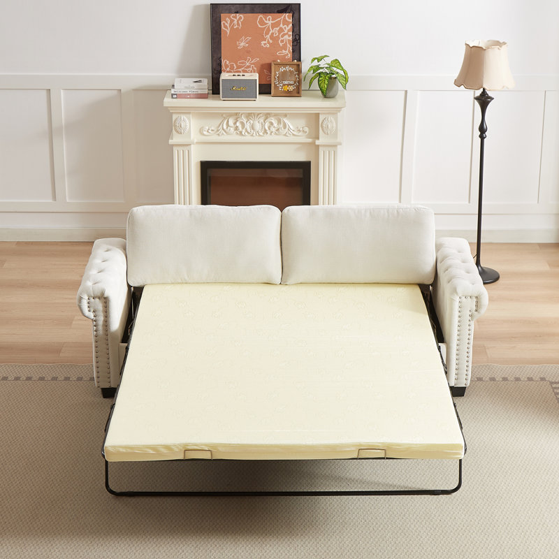 Lit escamotable convertible de 83,8 po - Décoration de salon. Revêtement, structure, matelas confortable, 3 places, canapé-lit beige Fx 21 Elegance., Fabrication pliante,