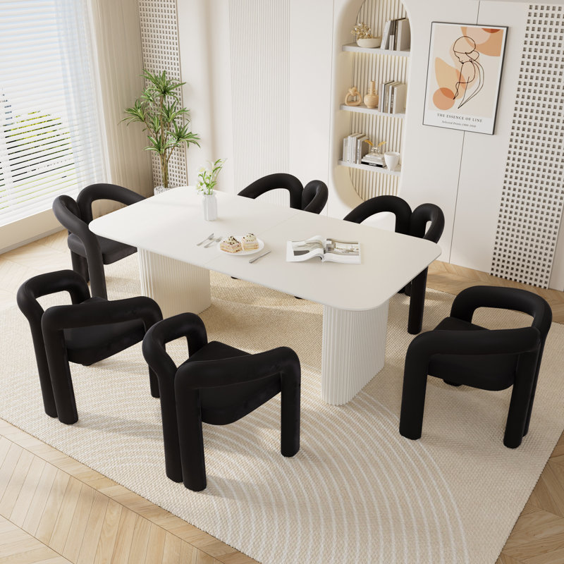 Ensemble de table de salle à manger moderne à double piédestal, Noir, noir, noir, noir, 7