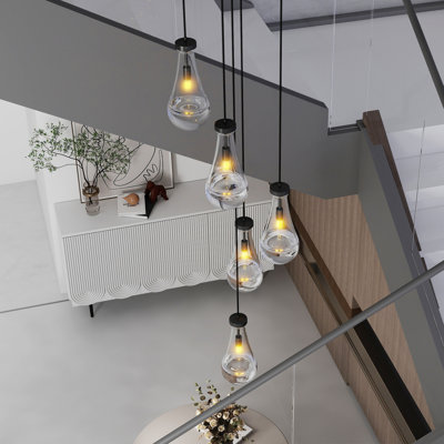 5-Lights Raindrop Thick Glass Cluster Pendant Light