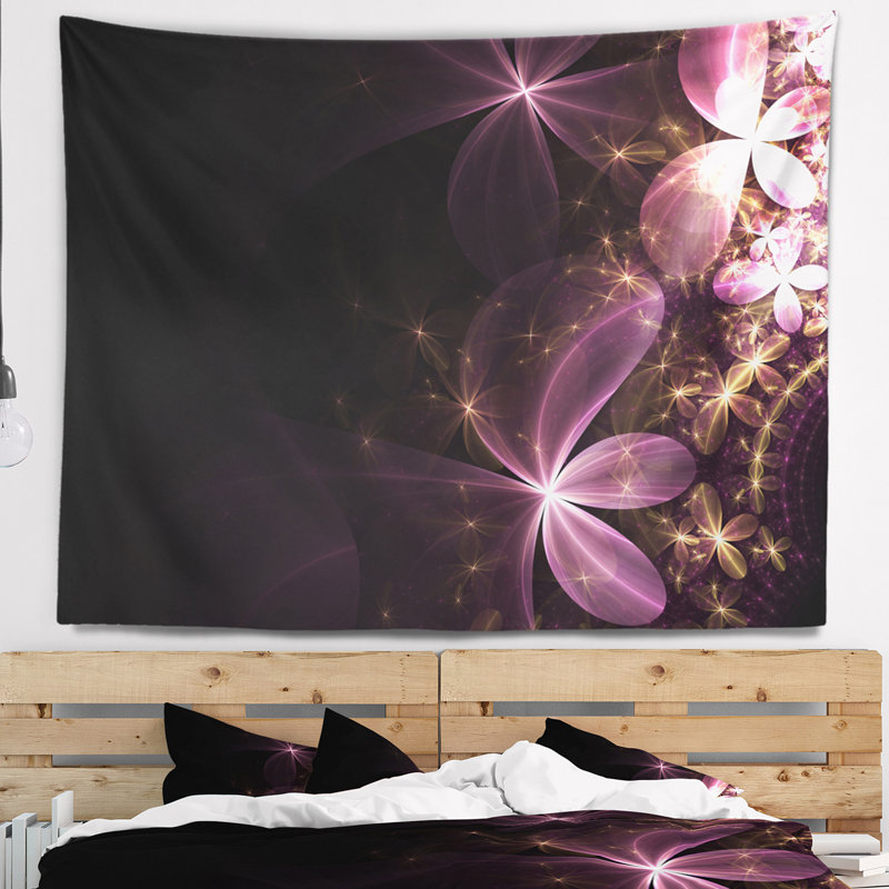 Tapisserie abstraite à fleurs fractales et brillante, H 32 po x l 39 po