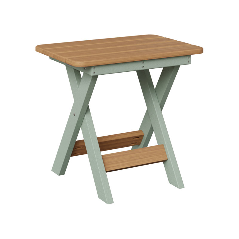 Berlin Gardens Folding End Table, Natural Teak, Seafoam
