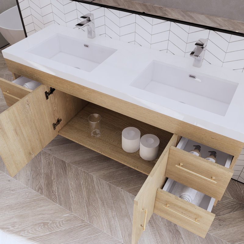 Ensemble de meuble-lavabo simple 59 po, Chêne