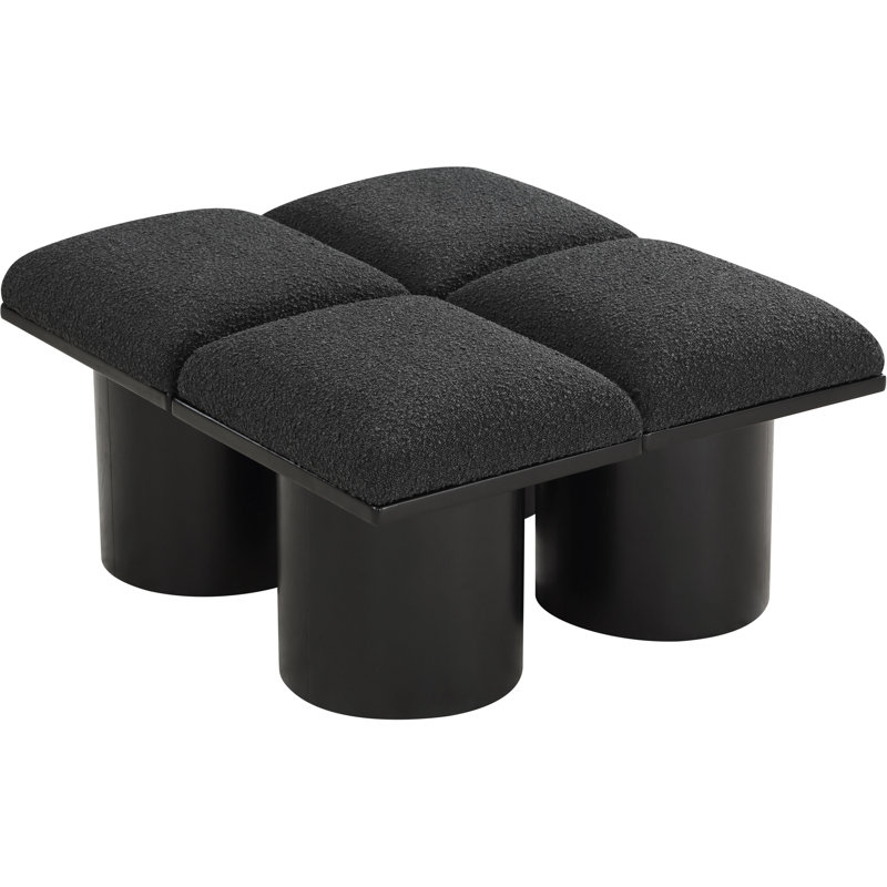 Banc rembourré Horatia, Tissu bouclé noir, H 17,5 po x l 31 po x P 36 po, Noir, noir, noir, noir
