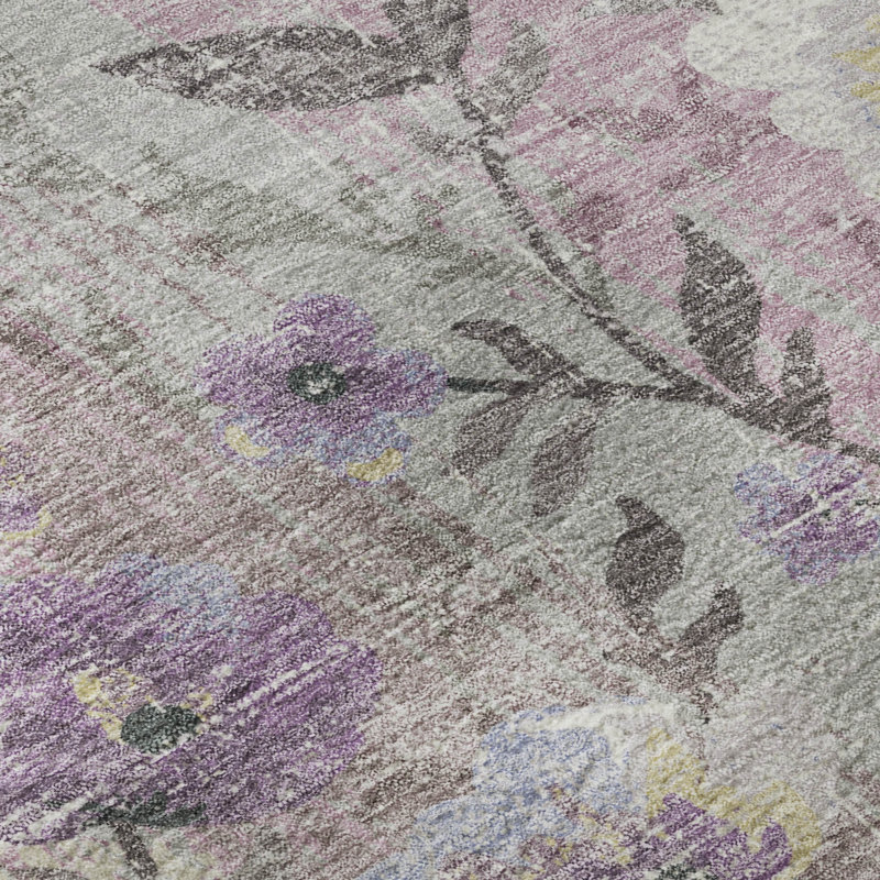 Tapis floral lavable à la machine de qualité supérieure AMF2403, Lilas, 8 pi x 10 pi