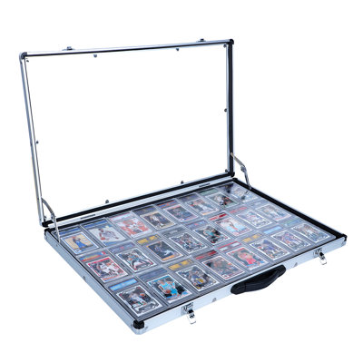 Portable Lockable Aluminum Graded Trading Card Case 26" x 17", Clear View Lid & Rubber Handle, Sports Collectible Card Storage Display Box for Trade Shows