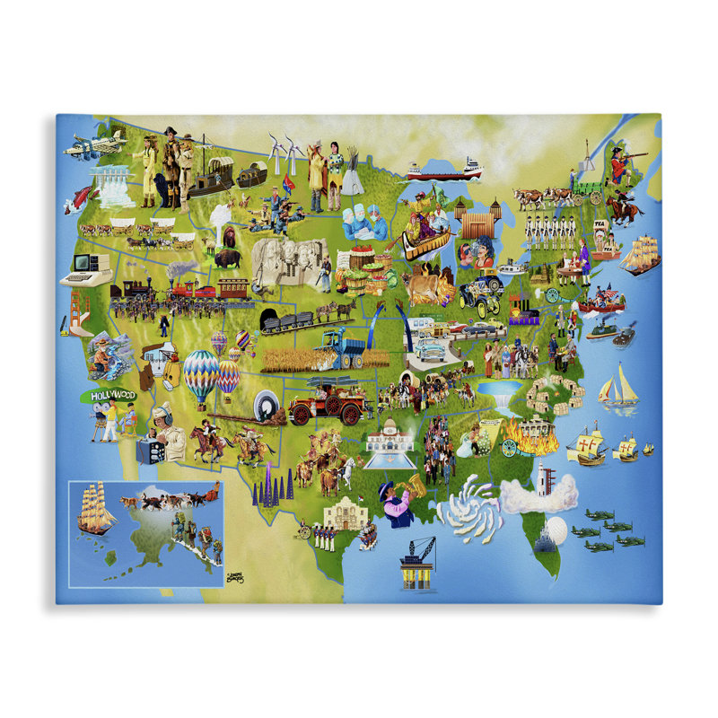 Art mural sur toile US Landmark Map, par Joseph Burgess, H 16 po x l 20 po