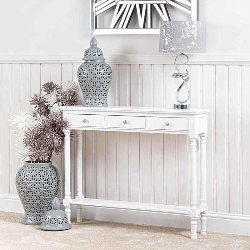 3 Drawer Console Table for Hallway & Living Room Furniture, Slim Entry Hall Table Cabinet, White, 81 H x 100 W x 24 D cm
