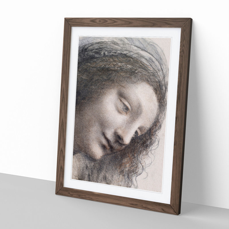 The Head of the Virgin by Leonardo Da Vinci - Picture Frame Painting, 36cm H x 27cm W x 2cm D, Walnut