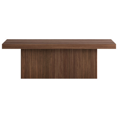 47.5" Wide Coffee Table with Fluted Pedestal Base — Satin Walnut Scandinavian MDF Center Table for Living Room | Karyme