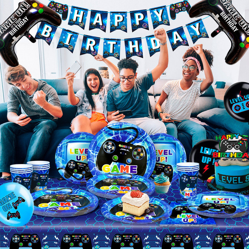 Video Game Birthday Party Supplies for Boys,151pcs Video Game Party Decorations&Tableware Set
