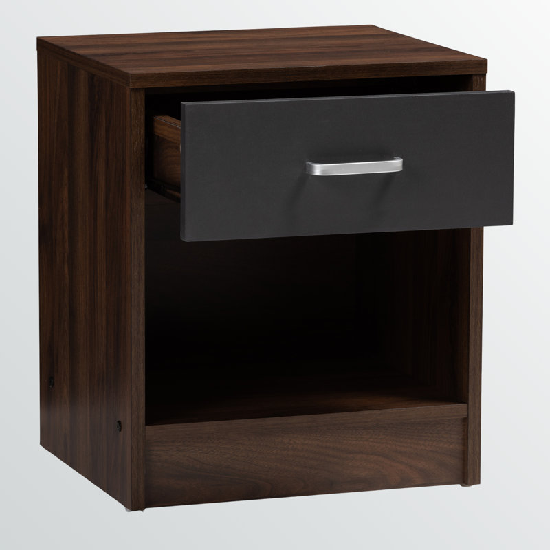 Harrow Brown & Dark Gray Silver Handle 1-Drawer & 1-Shelf Nightstand, 17.99" H X 15.62" W X 13.61" D
