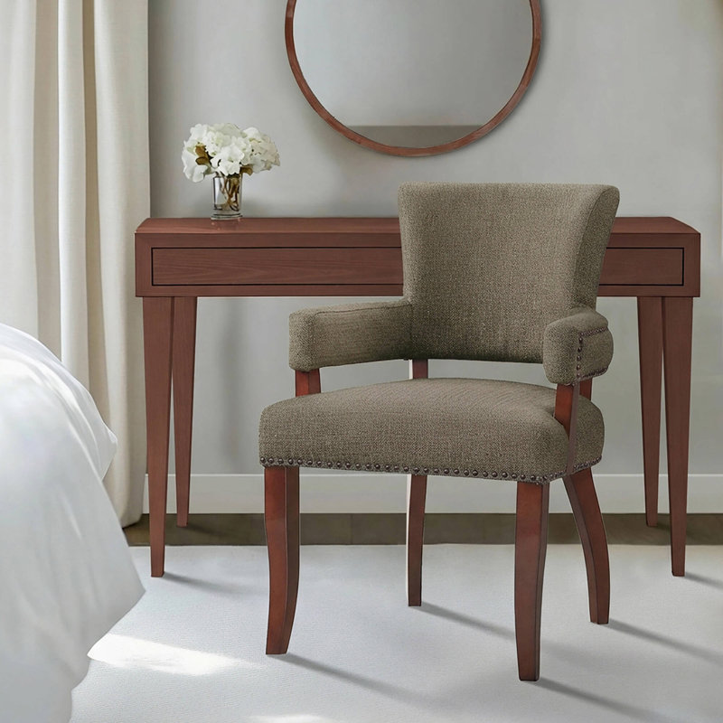 Chaise de salle à manger rembourrée Dawson Brown avec accoudoirs rembourrés, Brun