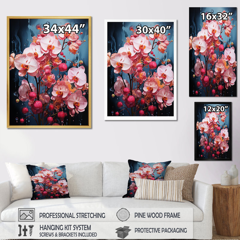 Orchidées roses - orchidées roses - fusion néon, Toile tendue, 32" H x 16" W