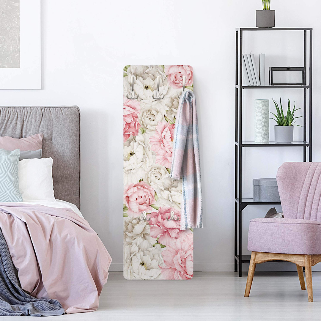 Peonies Rosé White Wall Mounted Coat Rack