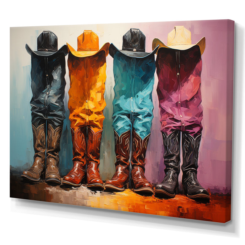 Popart, chapeaux et bottes de cowboy, Toile tendue, H 24 po x l 32 po x P 1 po