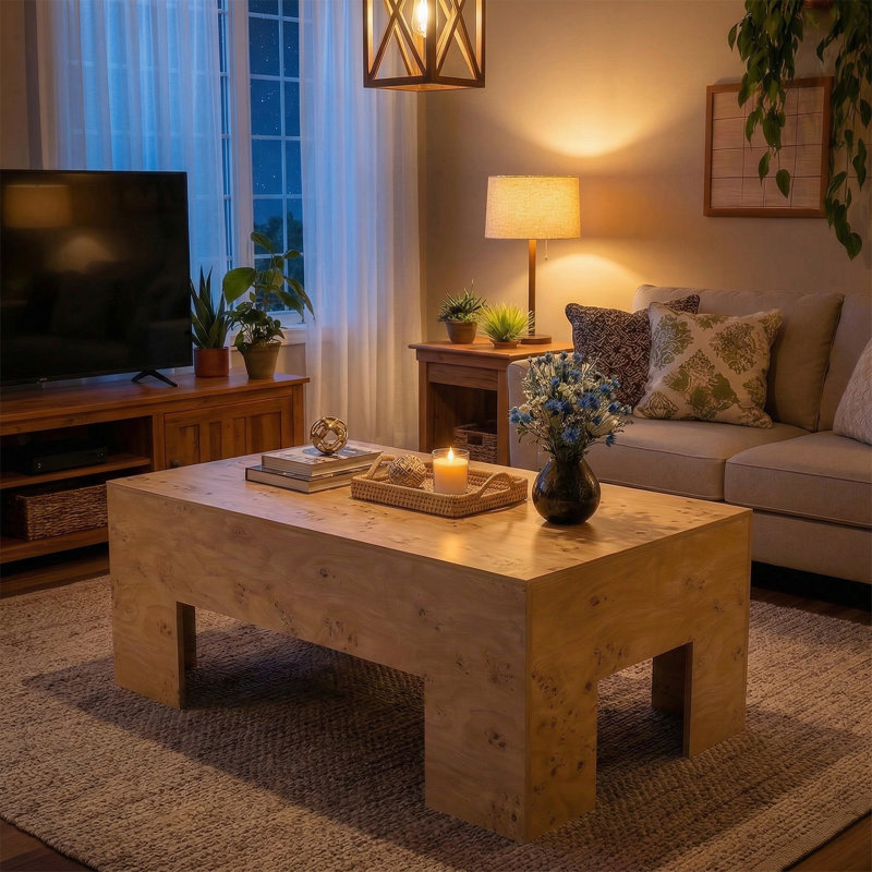 Table basse rectangulaire en bois 47,24 ", table basse centrale moderne avec pieds robustes pour le salon