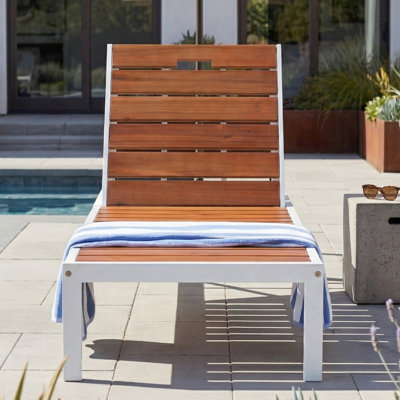 Chaise longue d'extérieur en acier et bois d'acacia, dossier réglable à 6 positions, conception pleine longueur de 78,7 po