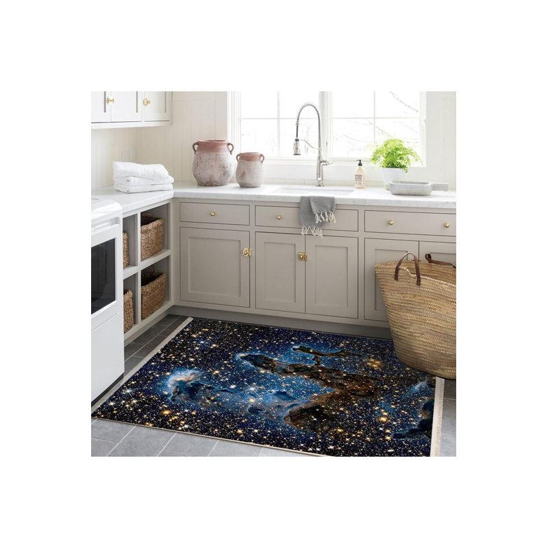 Tapis décoratif moderne à motif cosmique à motif d'étoiles et de galaxies, Sous-tapis rectangulaire 3 pi 11 po x 5 pi 11 po i