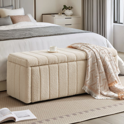 Temon Velvet Teddy Fabric Uphlostered Lift-top Storage Ottoman Bench Contemporary Entryway Organizer with Hidden Compartment