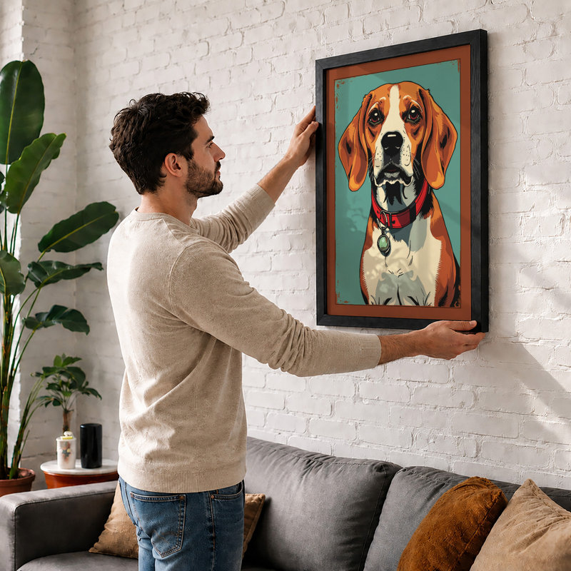Watchful Beagle Modern - Framed Print, Walnut, A1 - 84.1 x 59.4 cm