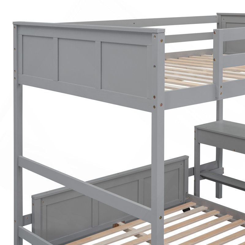 Lit double superposé au dessus d'un lit double avec bureau, gris, Gris
