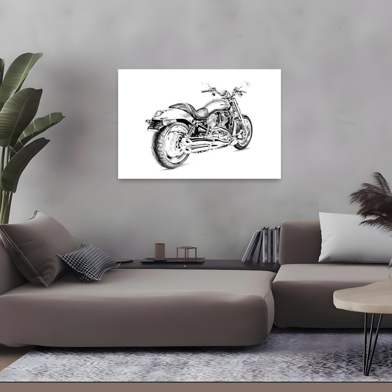 Motif détaillé de moto moderne, impression d'art mural moderne et contemporain, H 32 po x l 48 po