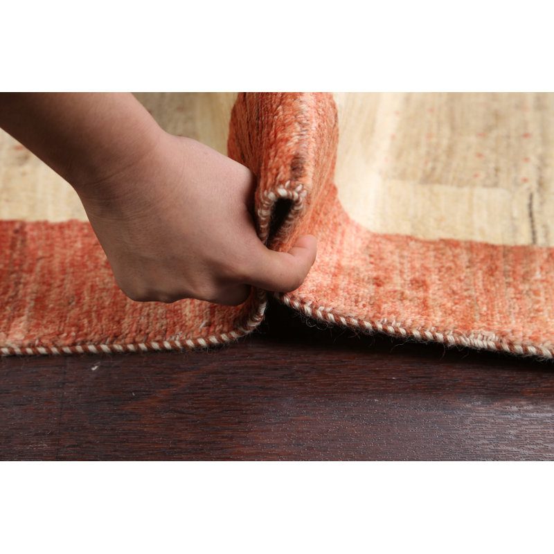 Tapis unique en laine noué à la main Gabbeh nouvel âge rouille / crème / brun de 6 pi 4 po x 9 pi 8 po