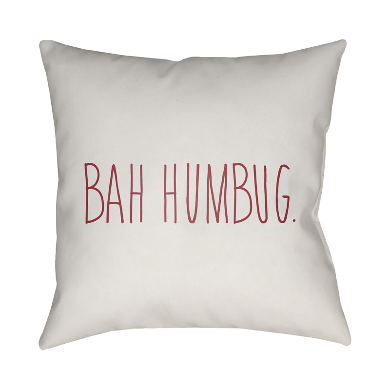 Bah Humbug Indoor/Outdoor Throw Pillow, White / Red, 20" H x 20" W x 4" D