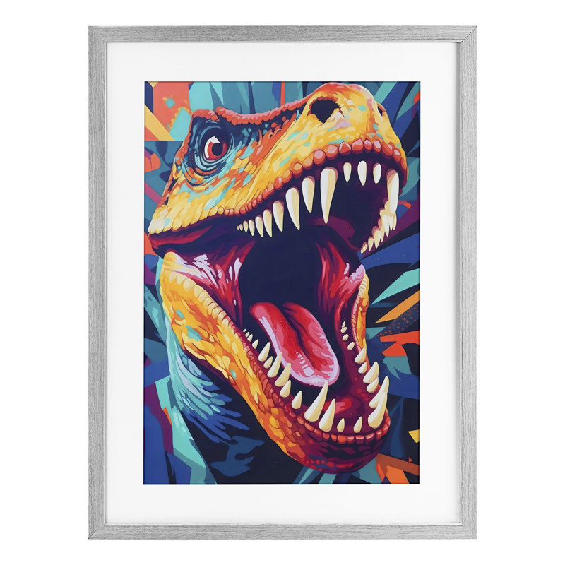Reproduction sous verre Pop Style Raptor Dino encadrée par Creative Studio, H 20 po x l 14 po, Cadre de ferme gris