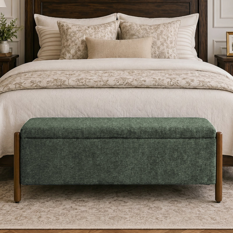 Banc de rangement rembourré 48 po avec pieds en bois massif 48 po, Vert