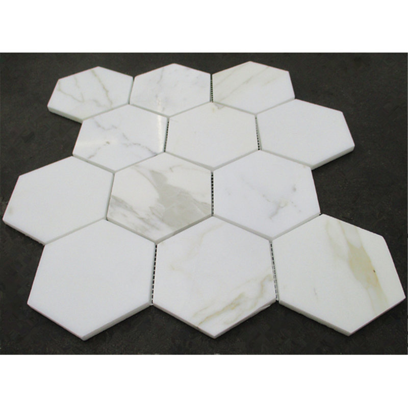 Carreau de mosaïque en marbre 12 po x 11 po Calacatta, Gris clair