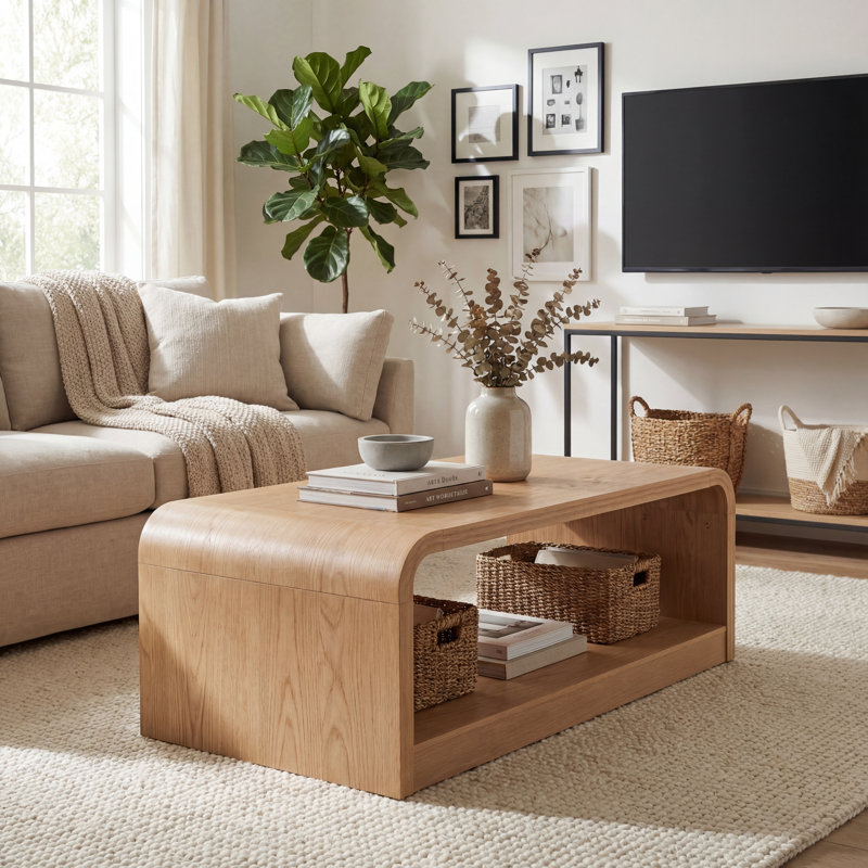 Table basse moderne en MDF de 47,24 pouces avec tablette de rangement ouverte, Orange