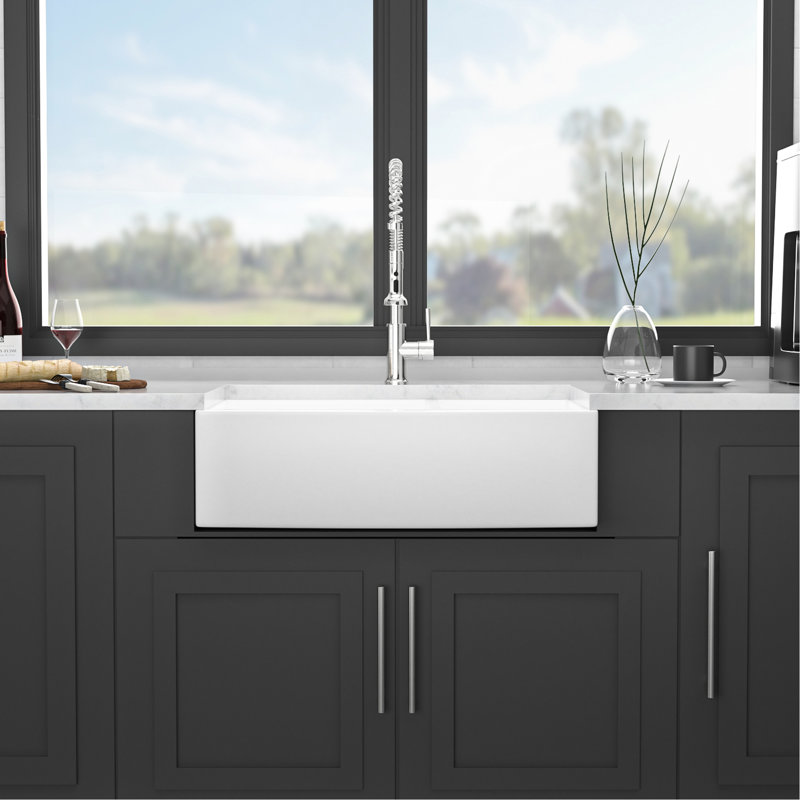 Double Bowl 33" Ceramic Sink - Low Maintenance White Kitchen To Dirt Buildup