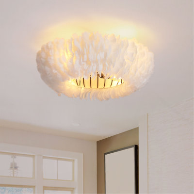 20"  Feather-Dressed Caged Ceiling Fans With  Remote,  Flush Mount Ceiling Fan With Light,  Chandelier Fan 6 Speed DC Motor Reversible Ceiling Fan For  Living Room Bedroom.--NOT INCLUDED BULBS