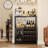 Wine Bar Rack Cabinet with Light, Adjustable Shelves Coffee Bar Cabinet