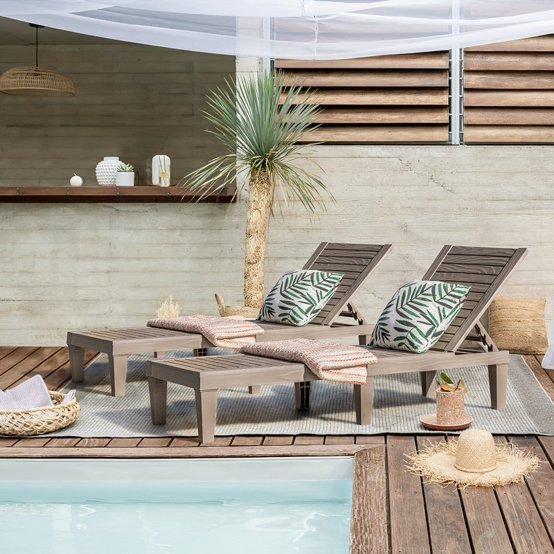 Chaises longues d'extérieur 2 pièces avec dossier réglable, Gris