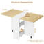 Table de salle à manger pliante et peu encombrante pour 4 personnes - Bureau de cuisine et de bureau extensible - 2 supports de rangement - 6 roulettes, Rectangle pliable - Flap à grain de bois clair + armoire blanche, 1200 x 600 x 750 mm-122544585